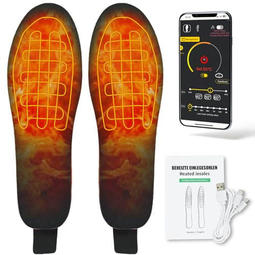 Ulikey Beheizbare Einlegesohlen, Schuheinlagen Beheizbar, Thermosohlen Akkubetrieb, Heizsohlen Kabellos, Wärmesohlen Wiederverwendbar, Schuhheizung Fußwärmer mit App-Fernbedienung, Waschbar (35-40)