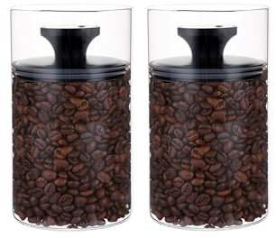 Kitchen&CO. Vorratsgläser mit Vakuumdeckel für insgesamt 1 KG Kaffeebohnen, Luftdichte Aufbewahrung, Kaffeedose aus Glas, BPA-frei, Borosilikatglas, nachhaltige Aufbewahrung (2-er Set)