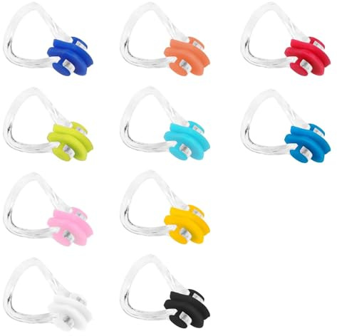 Pince-nez natation Clip nasal natation pour adultes et enfants - 10 pièces antidérapant souple Clip nasal en silicone hypoallergénique - pour plongeurs en apnée et débutants nageurs professionnels