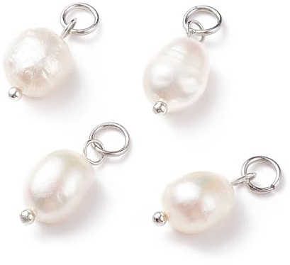 KitBeads 10 ciondoli con perle d'acqua dolce coltivate naturali, ciondoli barocchi bianchi per orecchini, bracciali, collane, gioielli fai da te, Acrilico, Nessuna pietra preziosa