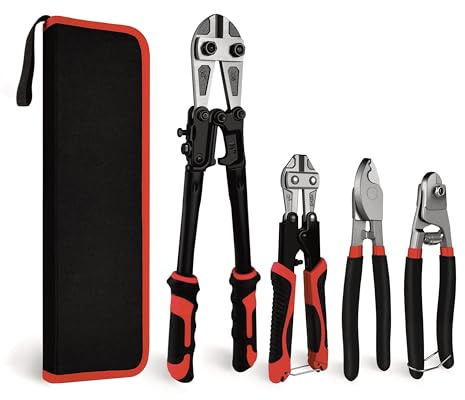 C&T 4-Piece Bolt Cutter Pliers Set, 14 & 8 Bolt Cutter, 8 Wire Cable Cutter, 8 Wire Rope Cutter with Carrying Bag, Cr-V Blade for Cutting Locks, Steel Wire, Chains