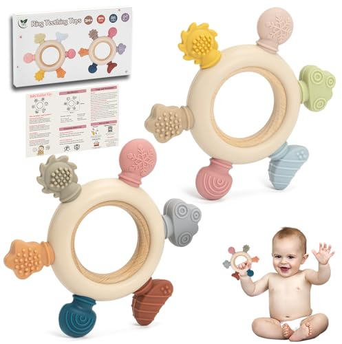 2 Pezzi Massaggia Gengive Neonati, Dentizione Neonati, Giochi Dentizione Neonato 3 6 9 Mesi, Accessori utili Freezer, Guanti Massaggiagengive Giocattolo Neonato in Silicone Senza BPA (Multicolore)