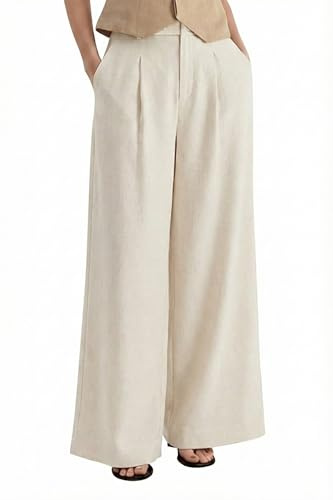 Arach&Cloz Womens Linen Blend Wide Leg Trousers Business Casual Work Dress Pants Outfits with Pockets