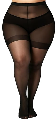 CozyWow 20 denier plus size genomskinliga tights för kvinnor, kontroll topp silkeslena strumpor med förstärkta tår, strumpbyxor med hög midja upp till 8xl