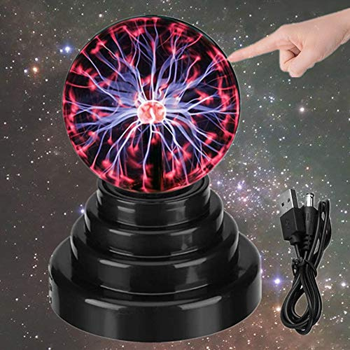 DQTYE Plasma Ball 3 Inch Touch Sensitive Lightning Effects Globe Portable USB/Battery Plasma Lamp for Home Office Party Decoration