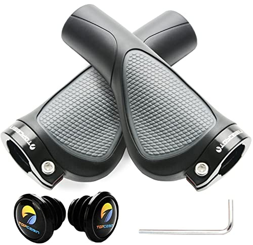 TOPCABIN Bike Grips,Ergonomic Design Bicycle Grips Widen Holding Rubber Bike Handlebar Grips with Aluminum LockGrips for Mountain Road MTB (Comfort Big Area(Black&Grey))