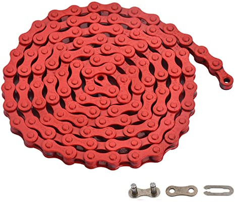 zonkie Fahrrad Kette 1-Fach 1/2 x 1/8 Inch, 122 Glieder (Rot)