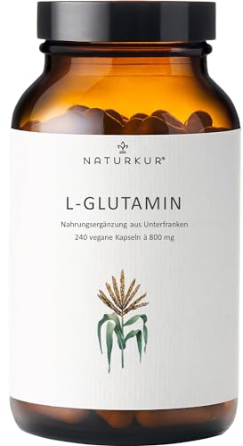 Naturkur® L-Glutamin 700mg - 240 Kapseln im Apothekerglas - Vegan, ohne Zusatzstoffe, in Handarbeit hergestellt in Unterfranken