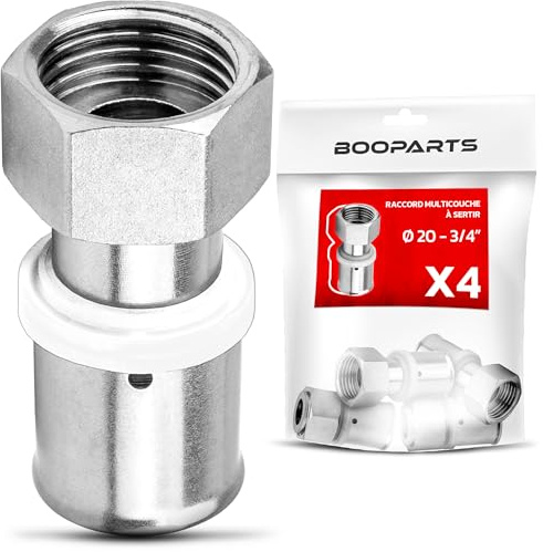 BOOPARTS – 4 Pièces – Raccord Multicouche Tournant à Sertir Ø20–F3/4 (20/27) | Union Femelle Contour TH | Raccord Plomberie Étanche et Durable pour Tuyaux Multicouches PEX PER Composites