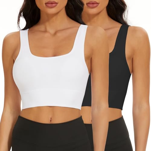 SIMIYA Sports Bra Women Seamless Crop Bra Top Comfort Bra with Removable Pads - Perfect for Everyday Wear(Black and Whiter, S)