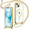 Oelrstfe Magnetische Handykette mit Band für iPhone 15 Hülle - Necklace HandyHülle Transparente zum Umhängen mit justierbarer und Abnehmbarer Kette, Crossbody Magnet Clear Cover - Gold