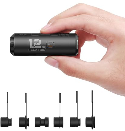 FLEXTAILGEAR Mini Luftpumpe, 34g Ultraleicht, 2,5kPa 180L/min Schnelles Auf- & Abpumpen, Austauschbarer Akku, 6 Düsen für Campingmatten, Luftmatratzen, Vakuumbeutel & Poolspielzeuge