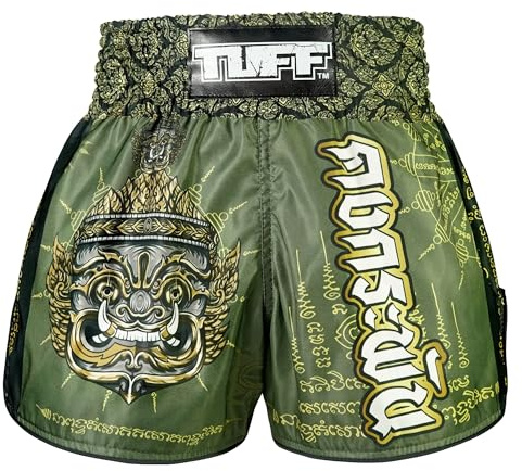 Tuff Sport Pantaloncini da Muay Thai, Stile retrò, Taglio Slim Classico, MMA, Kickboxing, Set da Allenamento, Tuf-rms117-grn, Small