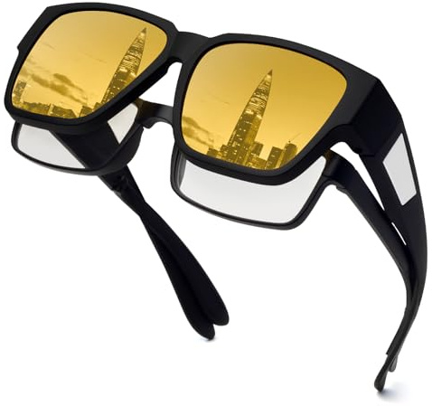 Face Shadow Lunettes Jaune Conduite de Nuit Polarisées, Surlunettes Conduite de Nuit pour Homme et Femme, Ultra Léger Lunette anti Eblouissement de Vision Nocturne