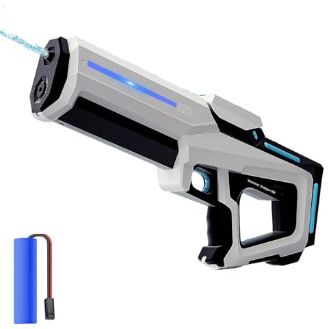 Wasserpistole Elektrisch, 300ML 2 in 1 Wasserspritzpistole mit LED Licht, Anschließbar Wasserflasche, Wasserpistole Erwachsene und Kind für Pool, Garten, Strand (Weiß)