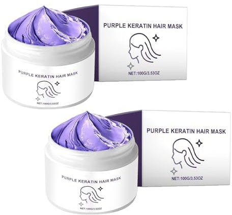 Generico Maschera per Capelli alla cheratina Viola, condizionamento Profondo, idratazione e ripristino della Morbidezza per i Capelli secchi e danneggiati, per Aumentare la lucentezza,2pcs