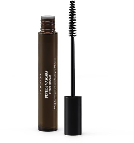 JUNGLÜCK Peptide Mascara - Vegan | Schwarze Wimperntusche ohne Mineralöle schenkt dir lange, dichte & tiefschwarze Wimpern | Lash Mascara ohne verschmieren mit Peptid-Wirkstoff, Hyaluron und Rizinusöl