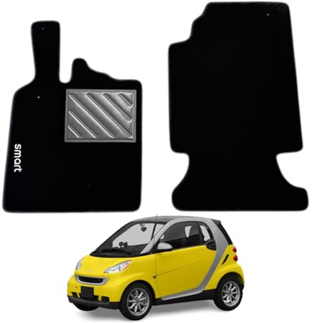 Set 2 Tappeti in Moquette Adatti per FORTWO dal 2007 al 2014 senza Attacchi - Compatibli NON Originali, con Battitacco cucito e antiscivolo