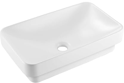 VEVOR Halbeinbauwaschbecken Handwaschbecken 490 x 305 mm rechteckiges Aufsatzwaschbecken mit 45 mm Abflussloch, modernes Einbauwaschbecken für kleine Räume Küchen Badezimmer Weiß