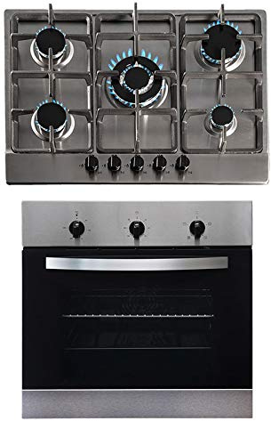 SIA 60cm Stainless Steel Single Electric True Fan Oven And 70cm 5 Burner Gas Hob