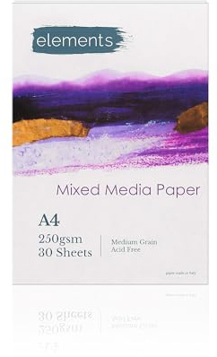 Elements A4 All Media Artist Pad – Glue Bound, 250gsm Cold Pressed, 30 Acid-Free Sheets Painting Paper, Mixed Media Sketchbook Drawing & Sketching