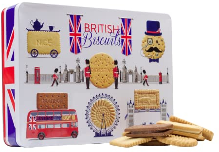 British Biscuits Gift Set - Novelty Large Biscuit Tin, Luxury Assorted Biscuit Selection Box Hamper, London Souvenirs Gifts, Keepsake Tins for Birthday, Thank you Teacher Biscuits, Men, Women, 350g