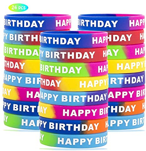 SUNSK Braccialetti in Silicone - 24 Pezzi, 8 Stili per Adulti e Bambini - Feste e Happy Birthday