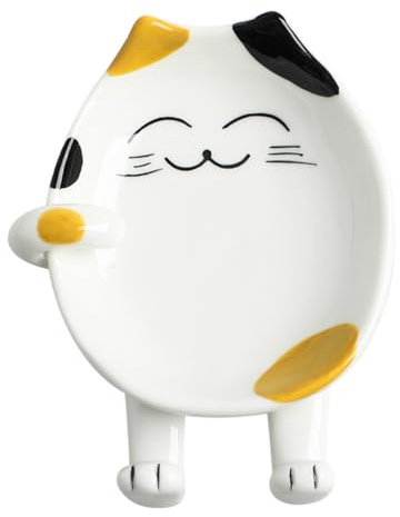 Lurrose Ceramic Pot Lid Stand Cat Design Spoon Rest Chopsticks Holder Utensil Rack Kitchen Organizer for Spoon Pot Cover and Pan Lid Storage Home Kitchen Decor 5.12X4.13X0.79In