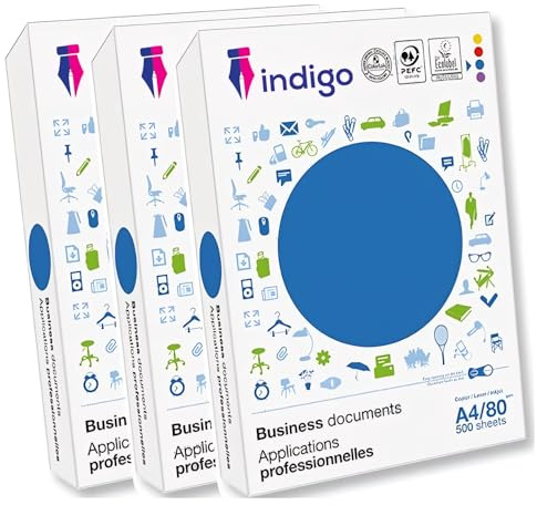 Indigo® A4 Professional Business Office White Printer Paper – Box of 3 Reams (1500 Sheets), 80gsm