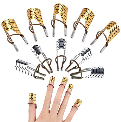 10 PCS Aluminum Nail Art Forms - Reusable Guide Protector and Accessories for Acrylic UV Gel French Manicure Tools - Salon and Home Use