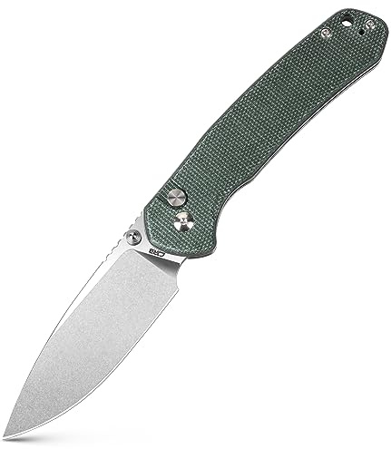 CJRB CUTLERY Pocket Knife Pyrite (J1925L) Button Lock EDC Large Foldable Knife AR-RPM9 Steel Blade and Green Micarta Handle Pink Outdoor for Women Men for Gifts