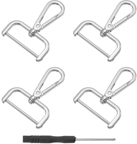 QUARKZMAN 4 Stück Schwenk Karabinerhaken mit Drehgelenk, 38mm (1 Zoll) D Ring Abnehmbarer Schnapphaken Metall Karabinerverschluss mit Schraubendreher für Herstellung, Silber
