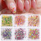 Calkkrer 6 Box Getrocknete Blumen, 3D Getrocknete Blumen für Nägel, Frühlingsblumen Nagelkunst Aufkleber für Harzhandwerk Bunte kleine natürliche florale.