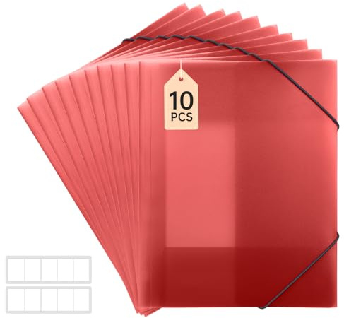 FRETONBA 10 Unidades Carpeta Plastico A4 Cierre con Correa Elástica, Rojo | Material PP Resistente y Duradero,Carpeta Fundas a4