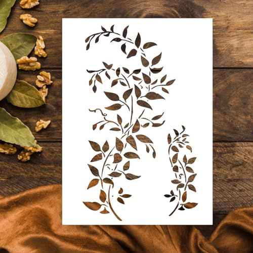 GEEHUA Plantilla de Flores Grandes y Hiedra Reutilizable para Muebles, Decoración del Hogar y Manualidades - A4
