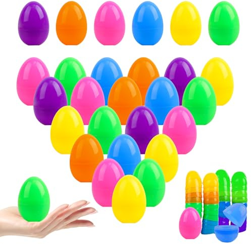 Makone - Lot de 50 œufs de Pâques décoratifs en plastique 7 x 5 cm - Suspendre et décorer - Plastique coloré - Intérieur et extérieur - Décoration de Pâques pour Pâques