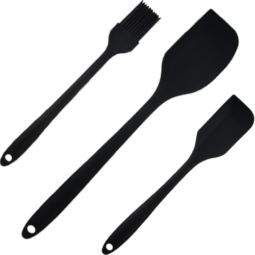 Set di 3 Spatola Silicone Nero da Cucina utensili Pasticceria, Spatole per Dolci, Cucina in Silicone Spatola da Resistente al Calore fino a 230 ºC Antiaderent Set per Cuocere e Cucinare