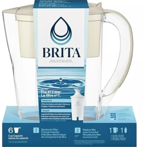 Brita Space Saver 6 Cup Water Filter Pitcher with 1 Standard Filter, Beige