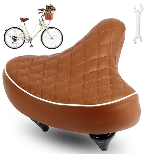 Sella comfort per bicicletta – Sella da città di alta qualità con pelle PU, memory foam e attrezzi – per City bike, trekking, mountain bike, bici da donna, cruiser e retrò (marrone)