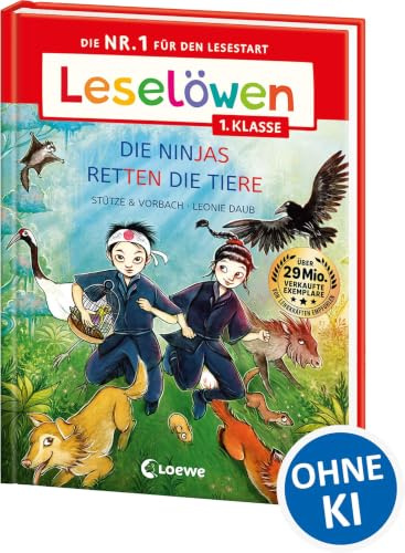 Leselöwen 1. Klasse - Die Ninjas retten die Tiere (Großbuchstabenausgabe): Die Nr. 1 für den Lesestart - Mit Silbenfärbung und Leselernschrift ABeZeh - Erstlesebuch für Kinder ab 6 Jahren