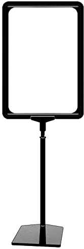 Plakatständer DIN A3 Rahmen schwarz, Ständer Kunststoff schwarz, Teleskopständer mit Fuß eckig und Stahleinlage, Kundenstopper höhenverstellbar bis 68 cm, Aufsteller