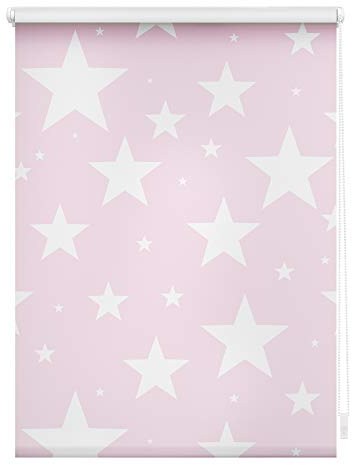 Lichtblick Klemmfix Verdunklungs-Rollo mit Motiv, ohne Bohren, Blickdicht, Seitenzugrollo, Made in Germany, Sterne Rosa,90 x 150 cm (B x L)