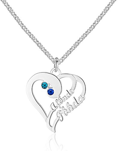 Bo&Pao Namenskette Herz 925 Sterling Silber mit Zwei Wunschnamen und Geburtsstein, individuelle Silber/Rosegold/Gold Kette mit Namen