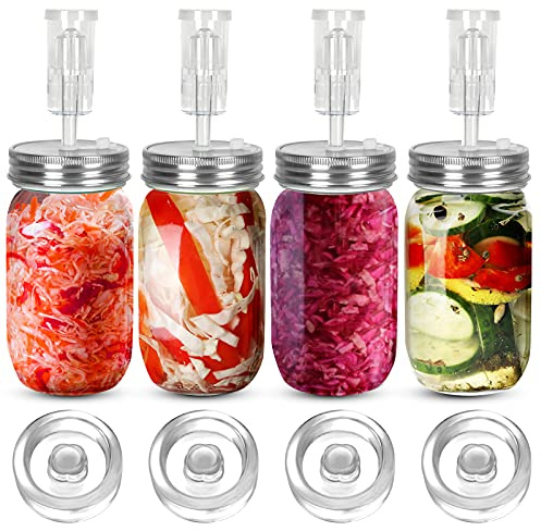 Samshow Fermentation Kit-4 Glass Fermentation Weights,4 Fermenting Lids,4 airlocks,4 Silicone Rings,5 Silicone Grommet for Wide Mouth Mason Jar for Sauerkraut,Vegetables and Other Fermented Food