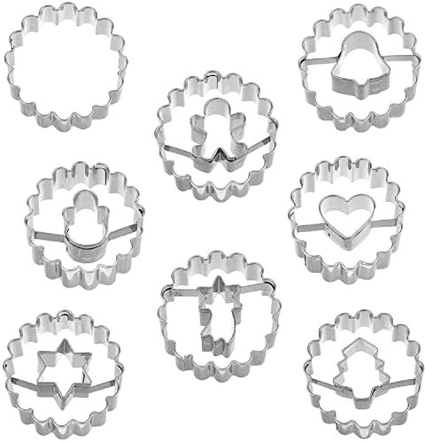 GangGangBAO Linzer Ausstechformen Weihnachten, Mini Linzer Ausstecher Plätzchenformen Weihnachten Plätzchen Ausstecher Fondant Keksausstecher (8 Stk-6cm)
