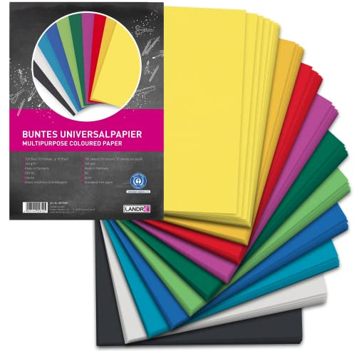 Landré 100 Blatt A4 buntes Ton-Papier, 160g/m², DIY- Material, 10 Farben