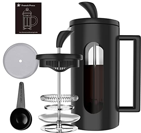 BOMPCAFE 2-4 Cups Cafetiere French Press Coffee Maker - 600ML - 4 Level Filtration System, Heat Resistant Borosilicate Glass with Stainless Steel Filter, 21 oz/600 ML