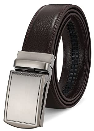 XZQTIVE Herren Gürtel Leder-Ratschengürtel für Herren Verstellbarer Automatikgürtel mit Klick-Schiebeschnalle, 35mm Breite, Gürtel für Business-Anzug,115cm, Kaffee