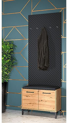 Lomadox Gardeoben-Set 2-teilig mit Bank und Garderobenschrank | Moderne Flurgarderobe in Artisan Eiche Nb.