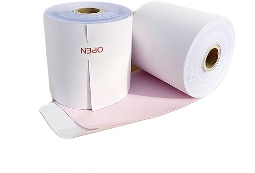(20 Rolls) 76 x 76 mm 2Ply Non-Thermal Carbonless Paper Rolls for Non-Thermal Cash Register Machine Receipt Kitchen Printer, Dot Matrix Impact Printer (White/Pink)